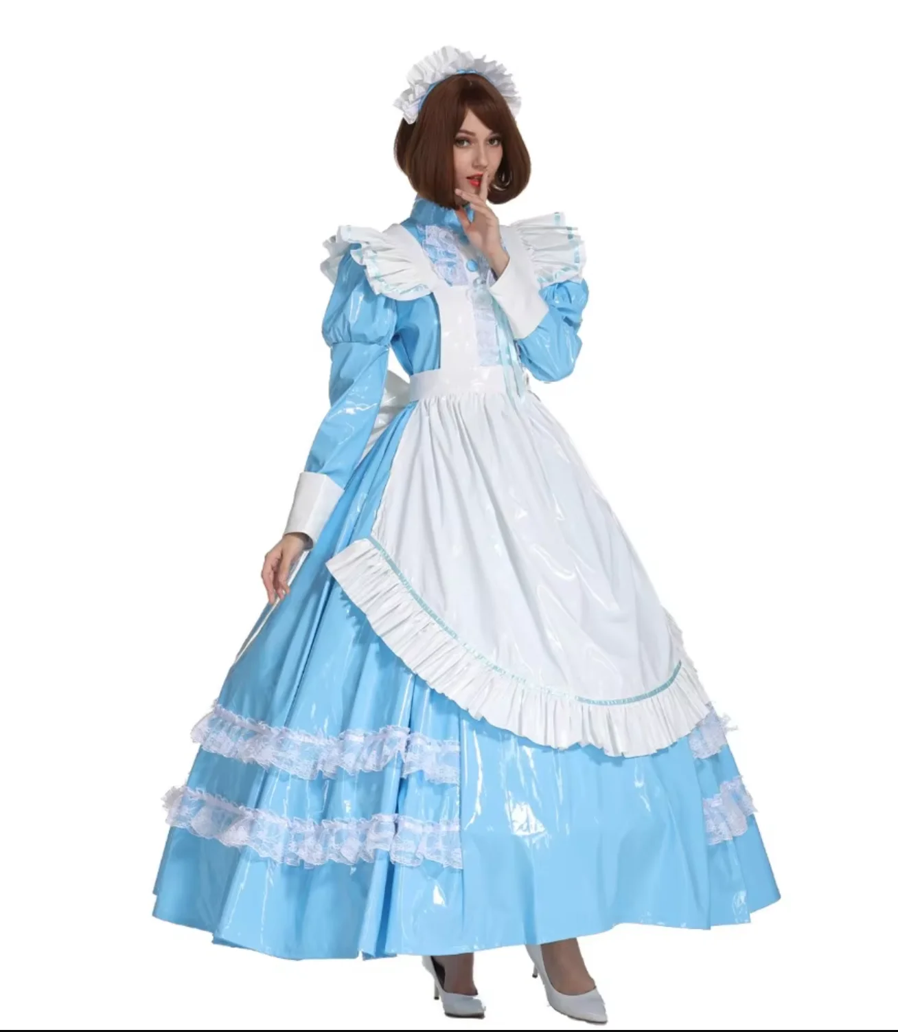 Сисси Девушка Французская Горничная Запираемый ПВХ Голубой Женский Акцент