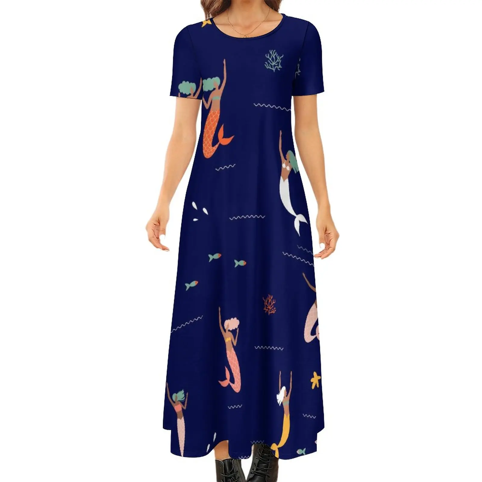 

Платье-Русалка Женское с мультяшным принтом, длинное пляжное Элегантное макси-платье в стиле бохо, одежда для походов и игр в море, большие р...