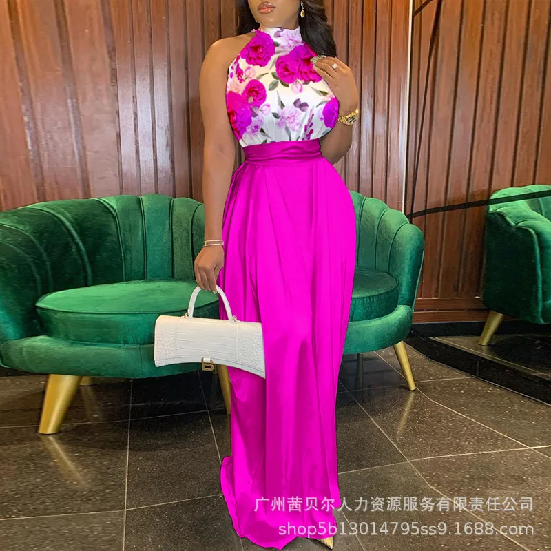 Женская одежда атласный комбинезон с лямкой на шее без рукавов брюки высокой