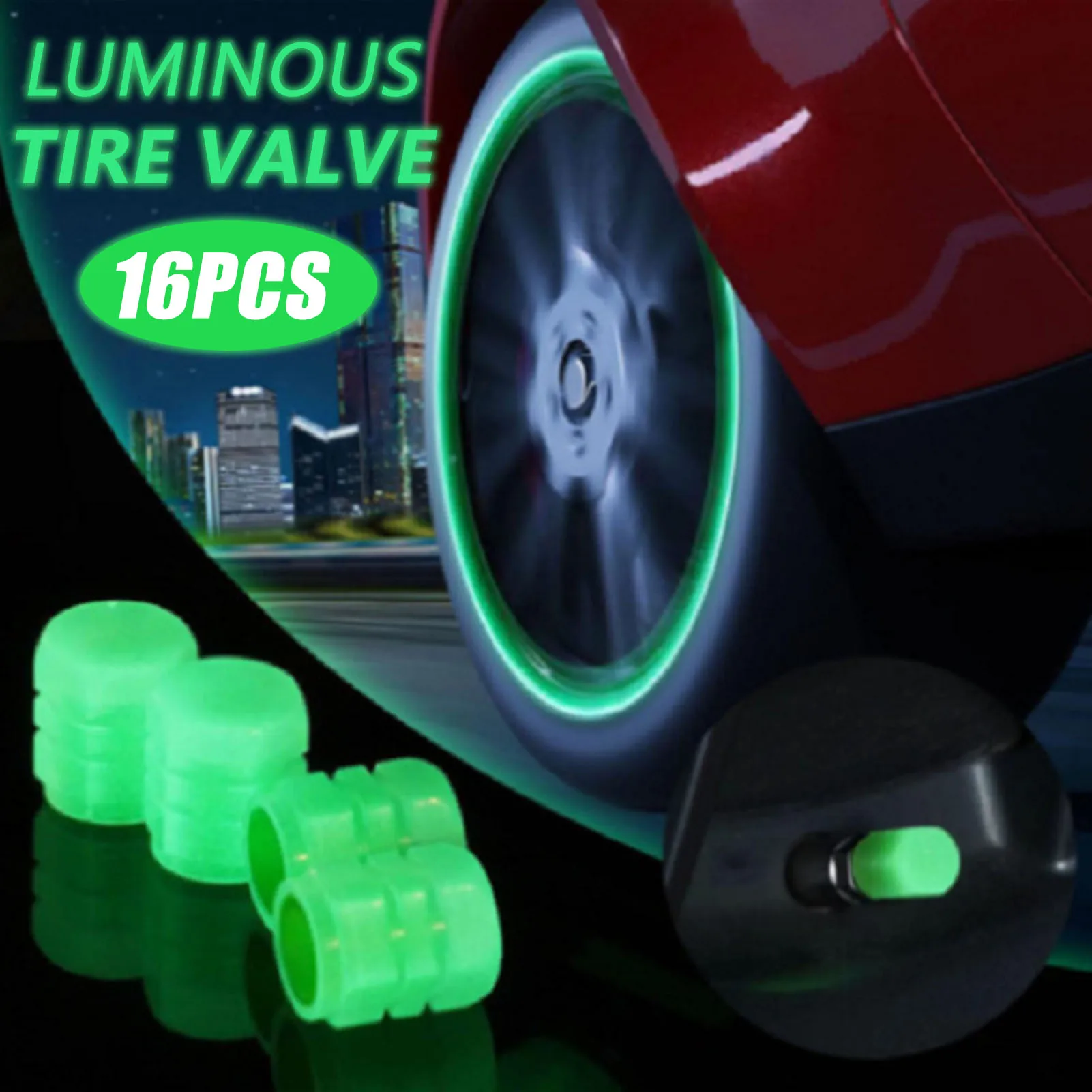 

New Florescent Car Tire Valve Caps Universal for Car Bicycle Motorcycles Durable Glowing in Dark ABS Protect From Dirt and Dust