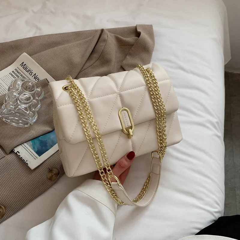 

Summer PU Leather Flap Crossbody Bags For Women Luxury Solid Color Shoulder Handbags Chain Purses