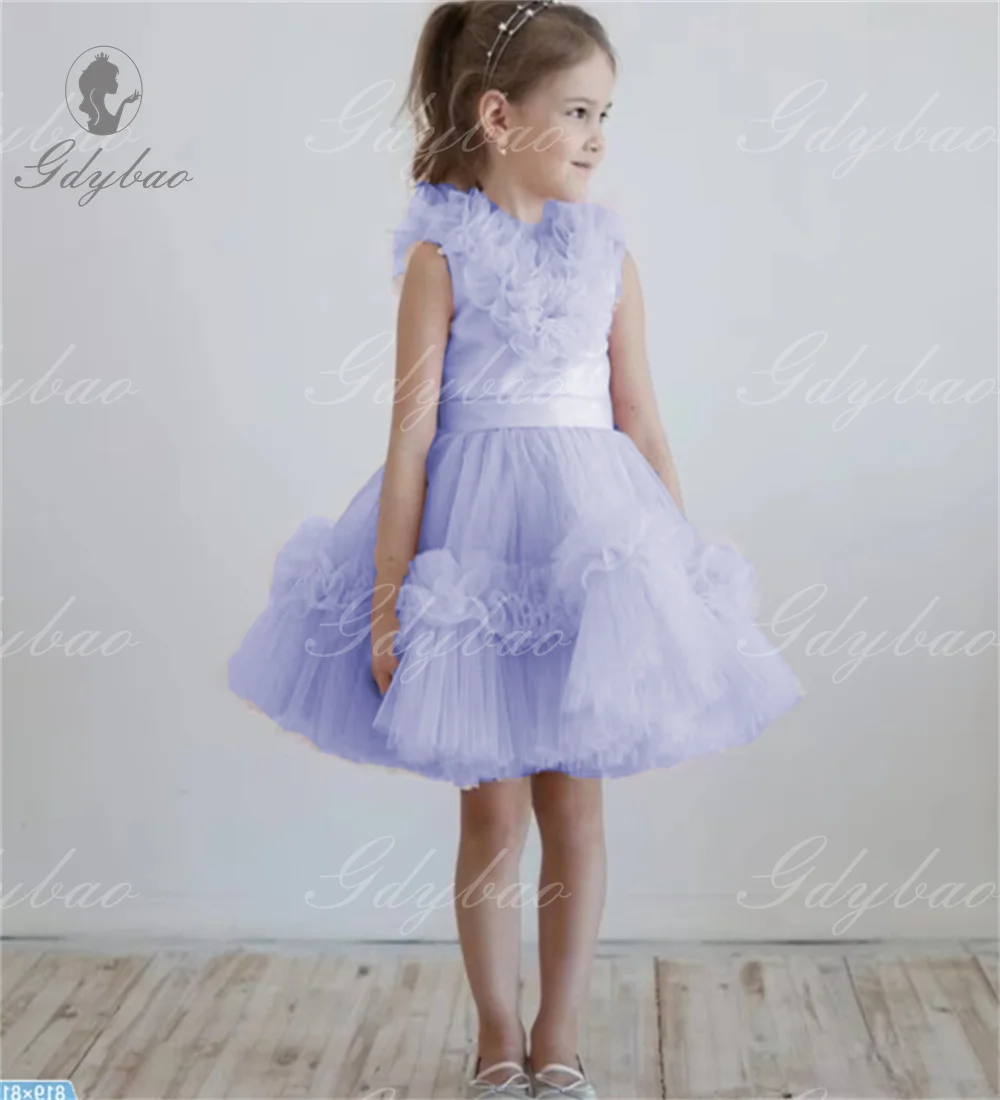 Платье с цветочным узором для девочек милые розовые короткие пышные платья на