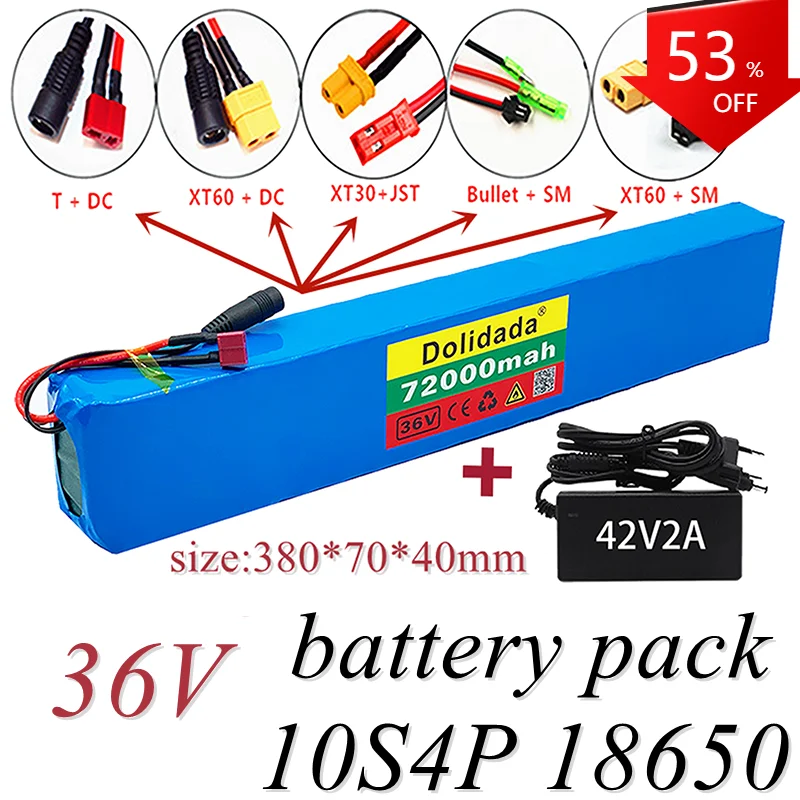 

Batterie 10S4P 36V 72Ah haute puissance 18650 W, pour vélo électrique batterie au Lithium avec chargeur nouveauté 600