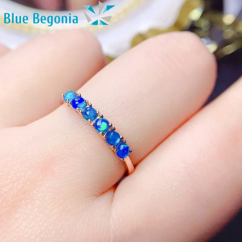 

Natural Blue Opal Ring for Women Anniversary Gift 3mm Genuine Gemstone Rings Jewelry 925 Sterling Silver