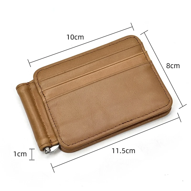 Vintage Men's Leather Card Holder Package Cowhide Mini Coin Purse Crazy Horse Leather Card Holder Leather US Dollar Clip