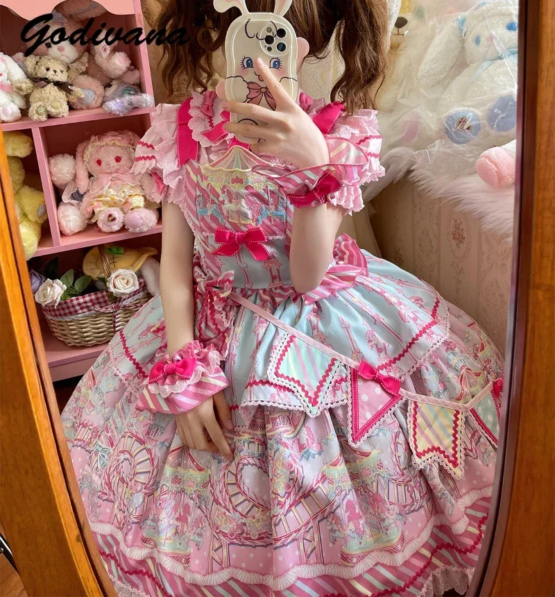 Платье JSK женское с принтом в стиле Лолиты платье на бретелях пэчворк