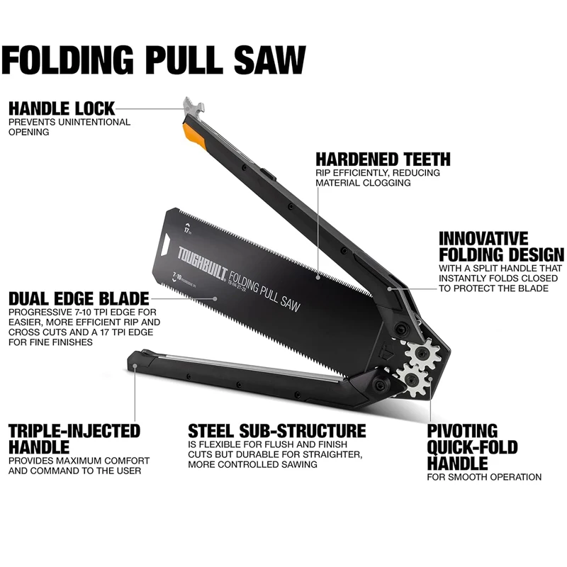 Фото TOUGHBUILT TB-H4-21-2X Складная 10-дюймовая пила для поперечной резки 17 TPI Ультратонкие лезвия Прочный ручной инструмент №2