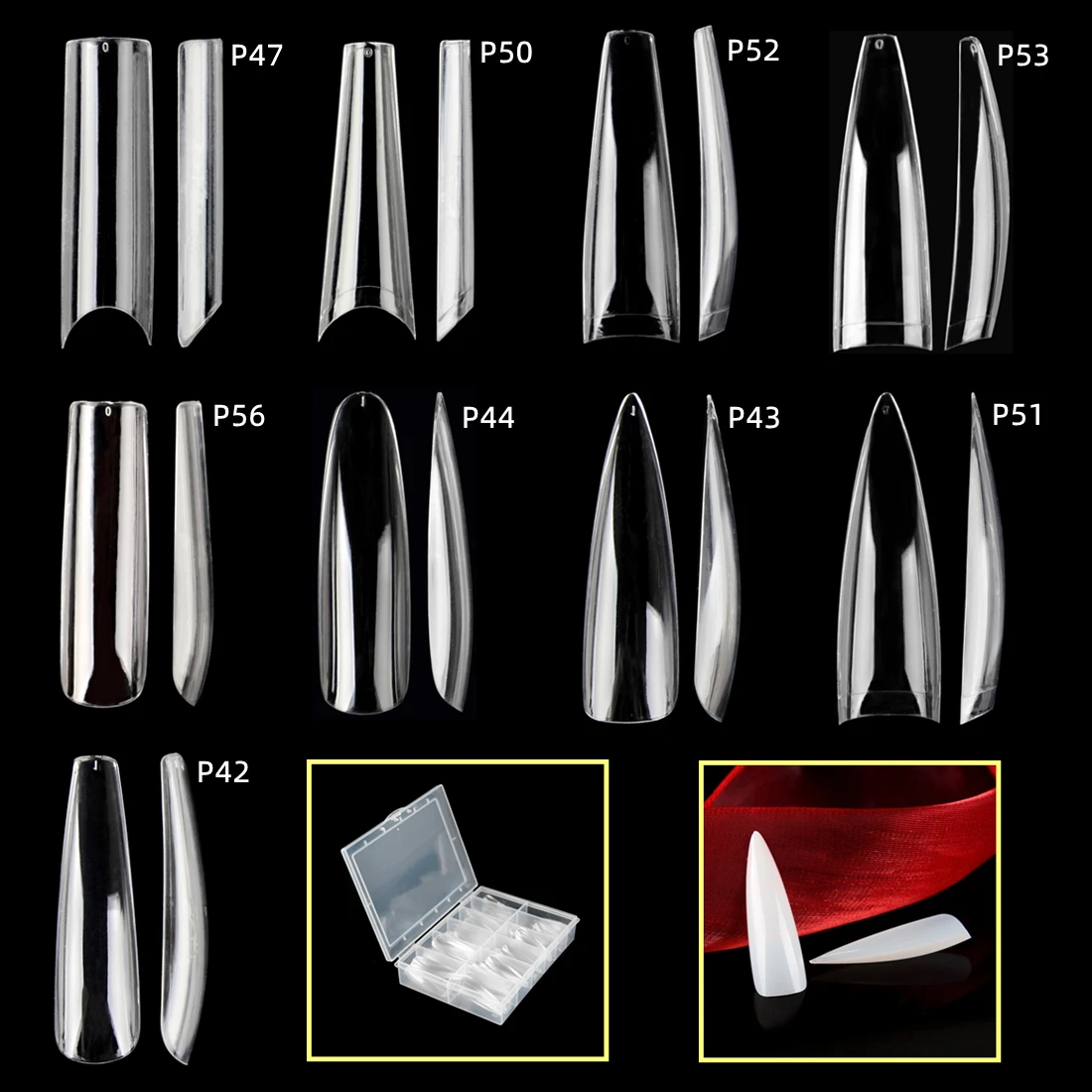 

240pcs XXL Extra Long False Nails Half Full Cover Tapered Coffin Stiletto Square Fake Nail Extention Tips Salon Manicure Supply