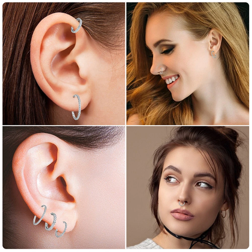 Кольцо в нос G23 титановое с цирконом ушной хрящ | Украшения и аксессуары