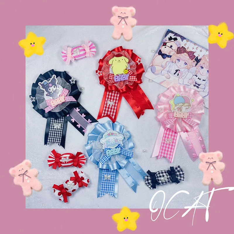 

Lolita Hair Accessories Sanrioed Cute Anime Cartoon My Melody Kuromi Littletwinstars Badge Brooch for Clothes Pendant Ornaments