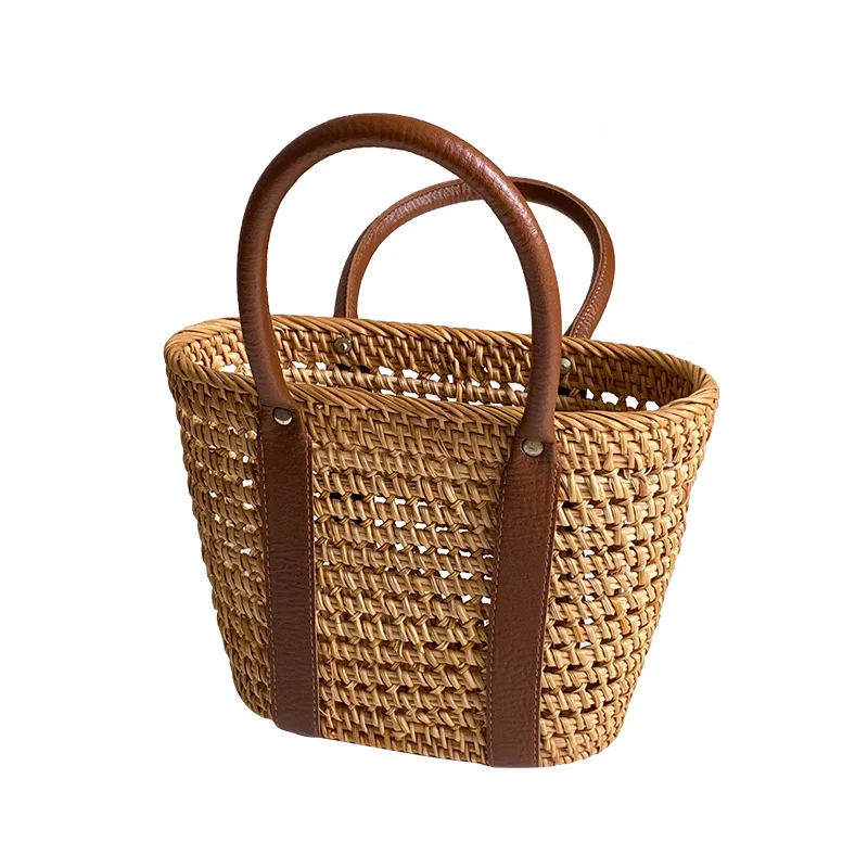 

Handwoven Storage Basket Outdoor Picnic Baskets Rattan Kitchen Fruit Vegetable Bread Shopping Basket Bath Organizer with Handle