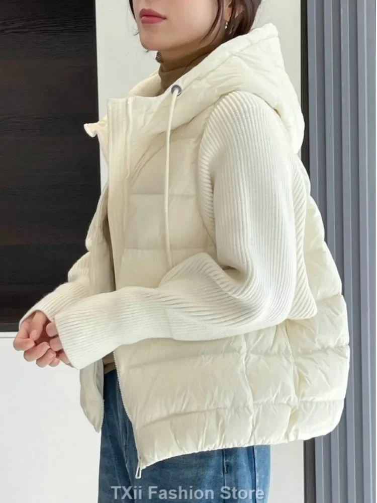 Женский трикотажный пуховик с капюшоном Осень-зима 2023