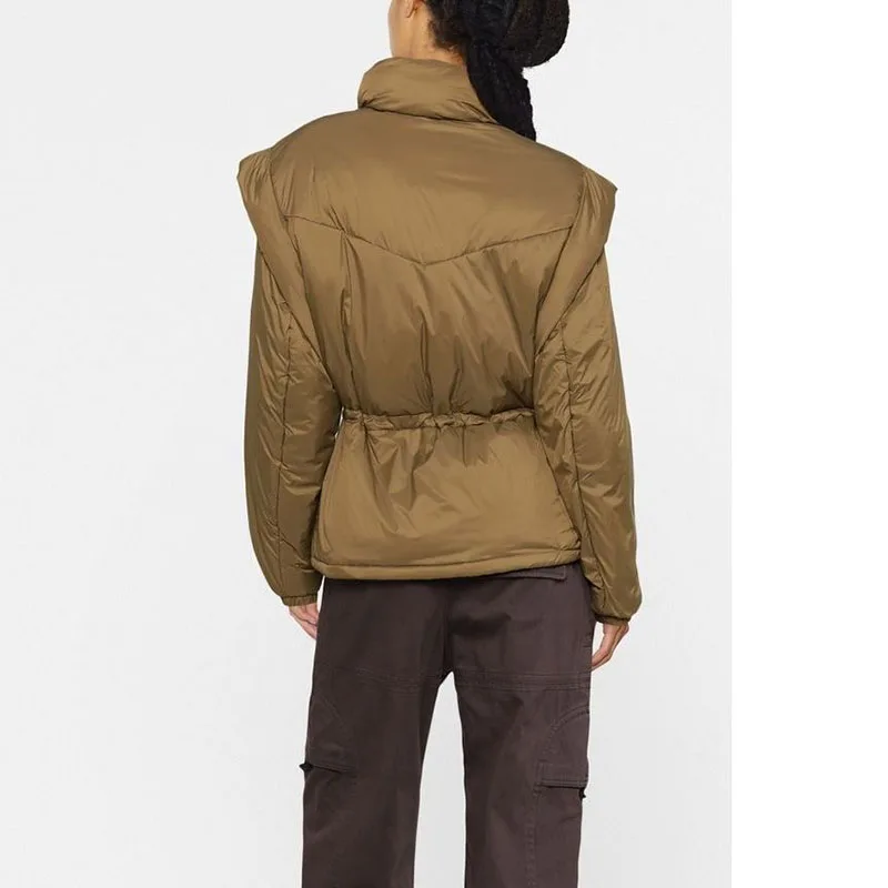 New Winter Clothes Zipper Waist Fitting Lapel Detachable Sleeve Vest Coat Women's Cotton Padded Jacket