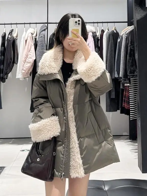 В наличии [Same Sle with Mall] 90% белый утиный пух свободный меховой воротник лоскутная