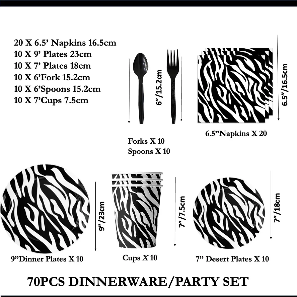 

Set 70PCS Zebra Plates Cup Napkins For Birthday Baby Shower Wedding School College Inauguration Anniversary Dinner Gatherings