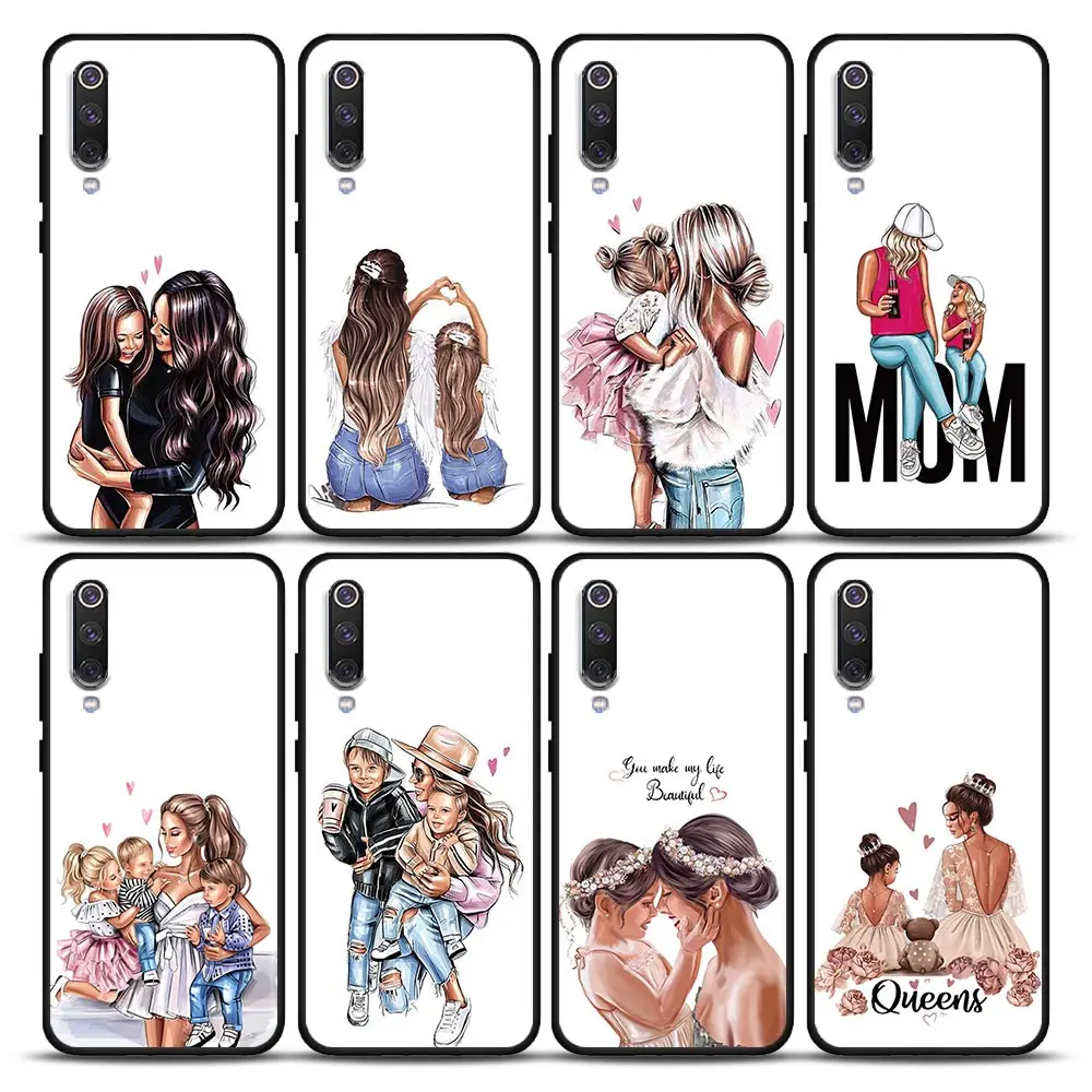 

Cute MaMa Of Girl Boy Mom Baby Phone Case For Xiaomi Mi A2 8 9 SE 9T 10 10T 10S CC9 E Note 10 Lite Pro Redmi Black Cover Fundas