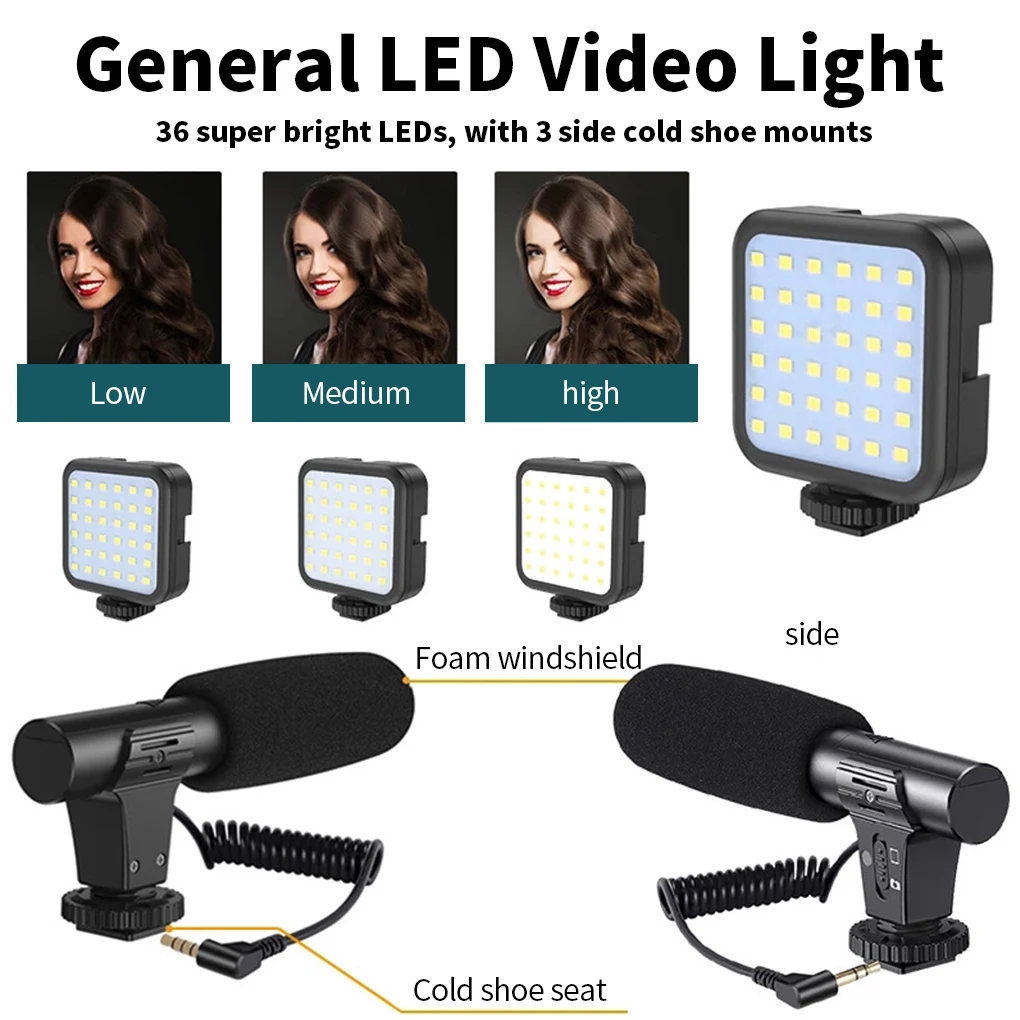 

Tripod Holder Kit Live Streaming 6000K 5W Fill Light Set Portable Video Recording Photography Set with Mic