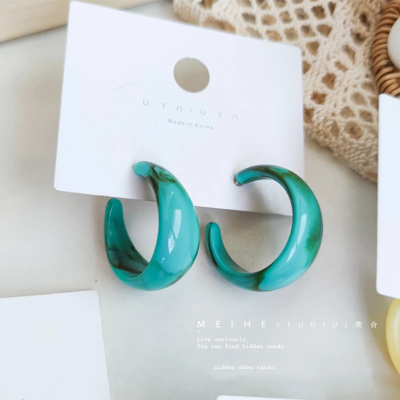 

Women Hoop Earrings 38mm Thickening C Tortoiseshell Ear Studs Fine Vintage Girl Jewelry Trendy Resin Dangler Accessories Gift