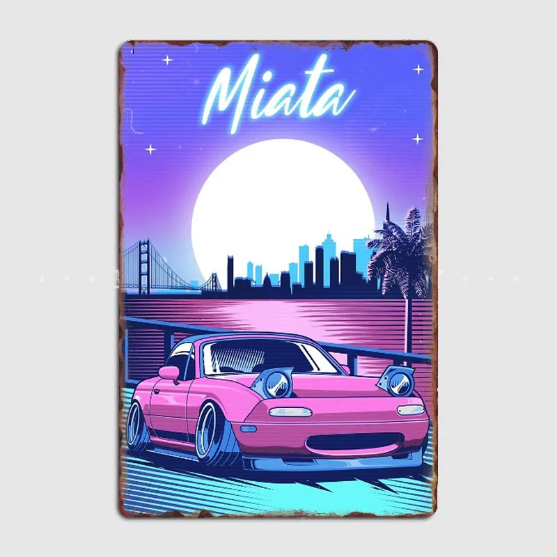 

Miata Synthwave металлический знак пещера паб роспись кинотеатр гараж Забавный жестяной знак плакат кухня комната настенное украшение для дома