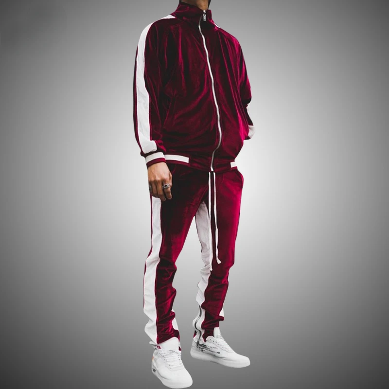 

Gold Velvet Men's Set Spring Autumn New Tracksui Male Sport Suit Casual 2 piece+Pants Hip hop streetwear Fashion Sportswear 3xl