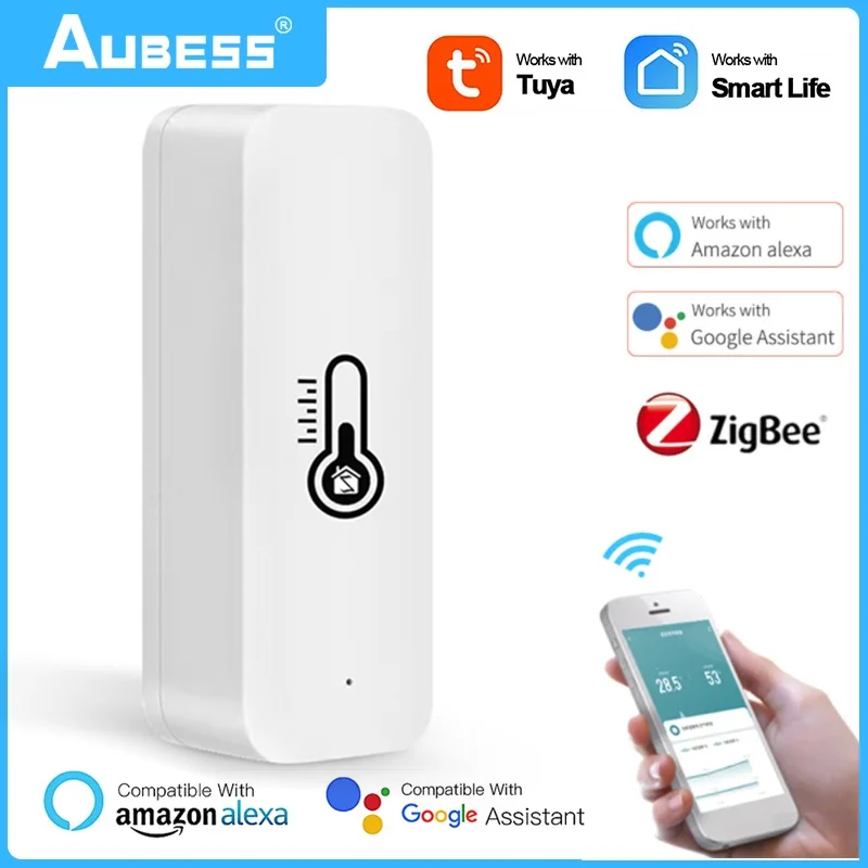 

AUBESS Tuya Smart ZigBee 3.0 Smart Temperature And Humidity Sensor Monitoring Reminder Works Alexa Google Home Smart Life App