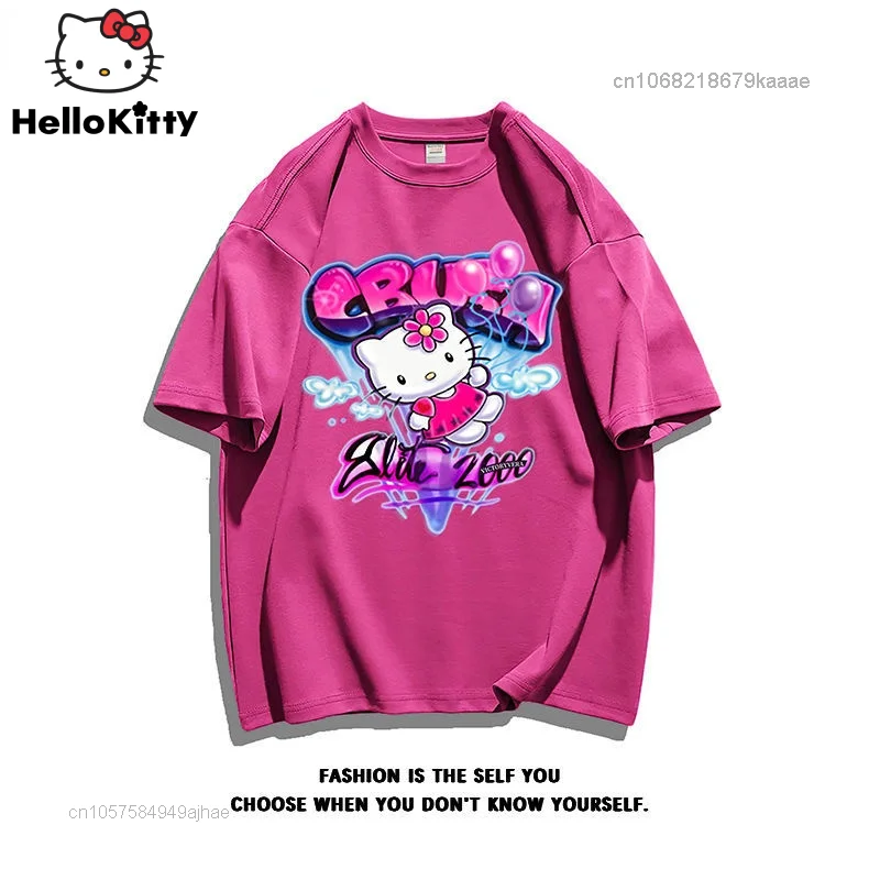 Sanrio Hello Kitty T-shirt Summer Tops Women Aesthetic Tees Shirt Y2k Fashion Clothes Short Sleeve T-shirts Cotton Kawaii Tshirt