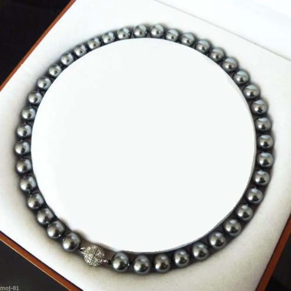 

8-9mm Natural Black South Sea Pearl Round Gems Beads Necklace 18"AAA+