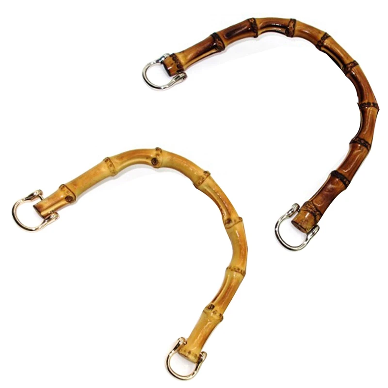 

2 Pcs 15X12cm Natural Bamboo Handle Replacement Bag, Hand-Woven Bag Handbag Bamboo Chain Bag, Light Wood & Dark Brown