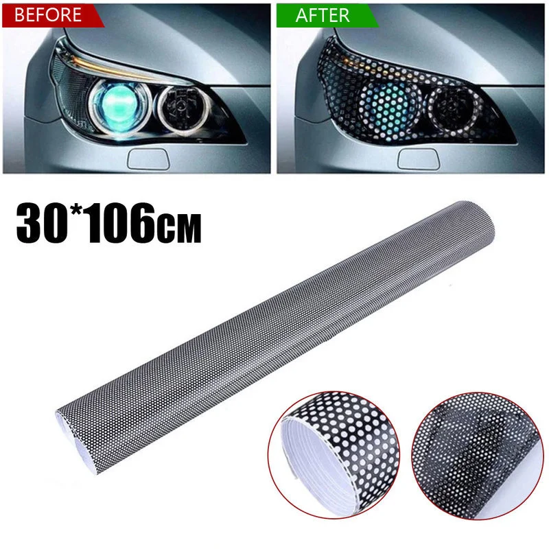

100x30cm Car Vinyl Wrap Hollow Headlight Tint Film Auto Grid Side Shield Headlamp Tail Light Honeycomb Film Sticker Car Decor