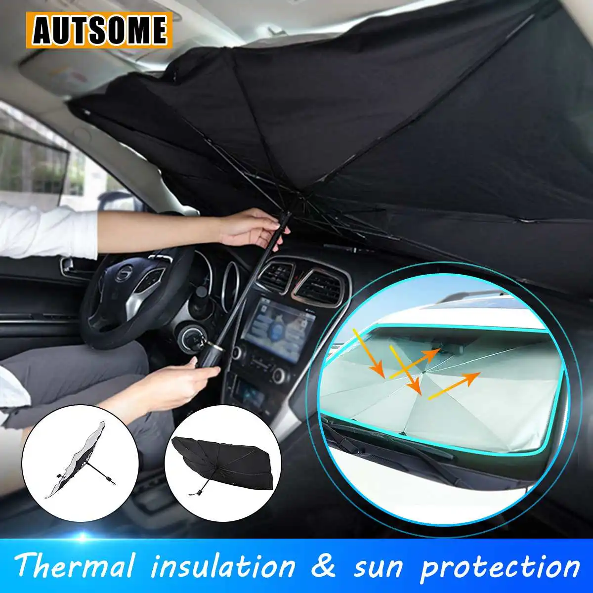 

Universal Car Umbrella Shape Sun Shade Parasol Auto Front Window Sunshade Covers Anti UV for Sedan/SUV/Hatchback