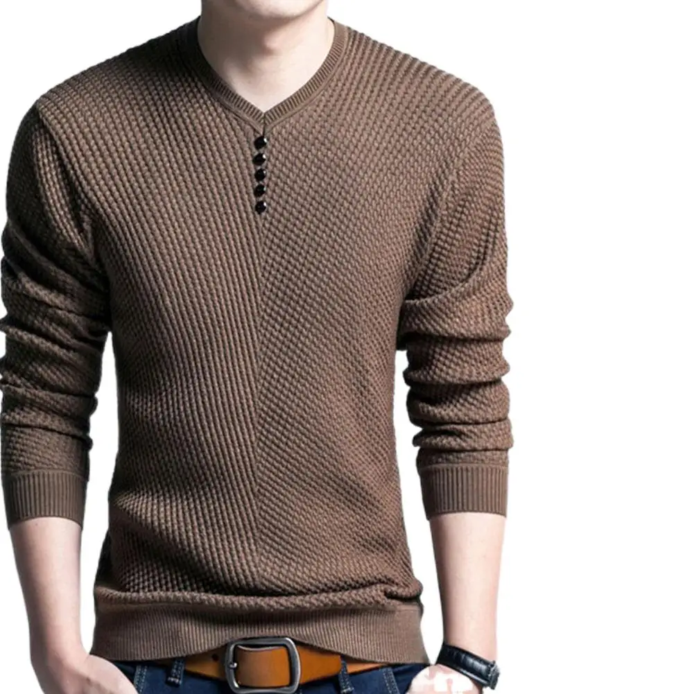 

Men's Solid Color V-neck long-sleeve 2021 pullover sweater knit pullover