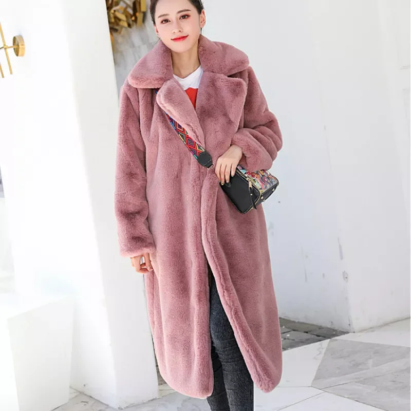 New2022 New Women Winter Warm Faux Fur Coat Thick Women Long Coat Turn Down Collar Women Warm Coat Casaco Feminino