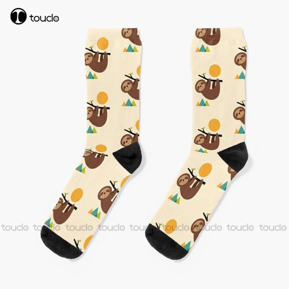 

Keep Calm And Live Slow Sloth Slow Calm Socks Mens Socks Black 360° Digital Print Design Cute Socks Creative Funny Socks