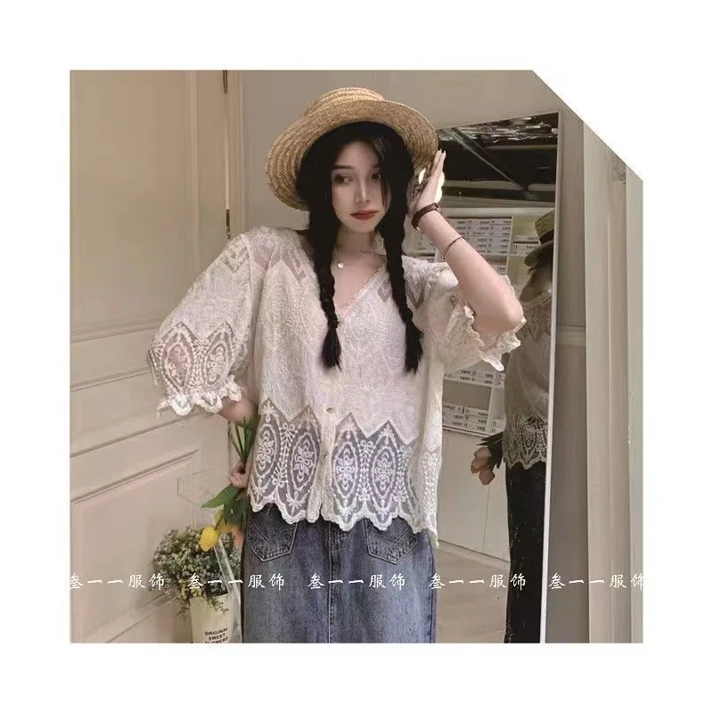 

Новинка лета 2022, тонкое платье с нежным запахом, кружевная блузка с V-образным вырезом