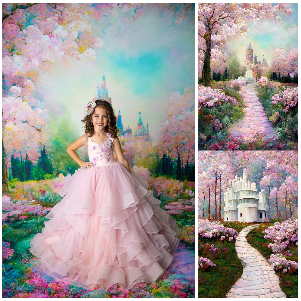 

Fantasy Fortress Photo Background Pastel Wonderland Photography Backdrop Princess Girl Birthday Cake Smash Photo Studio Props