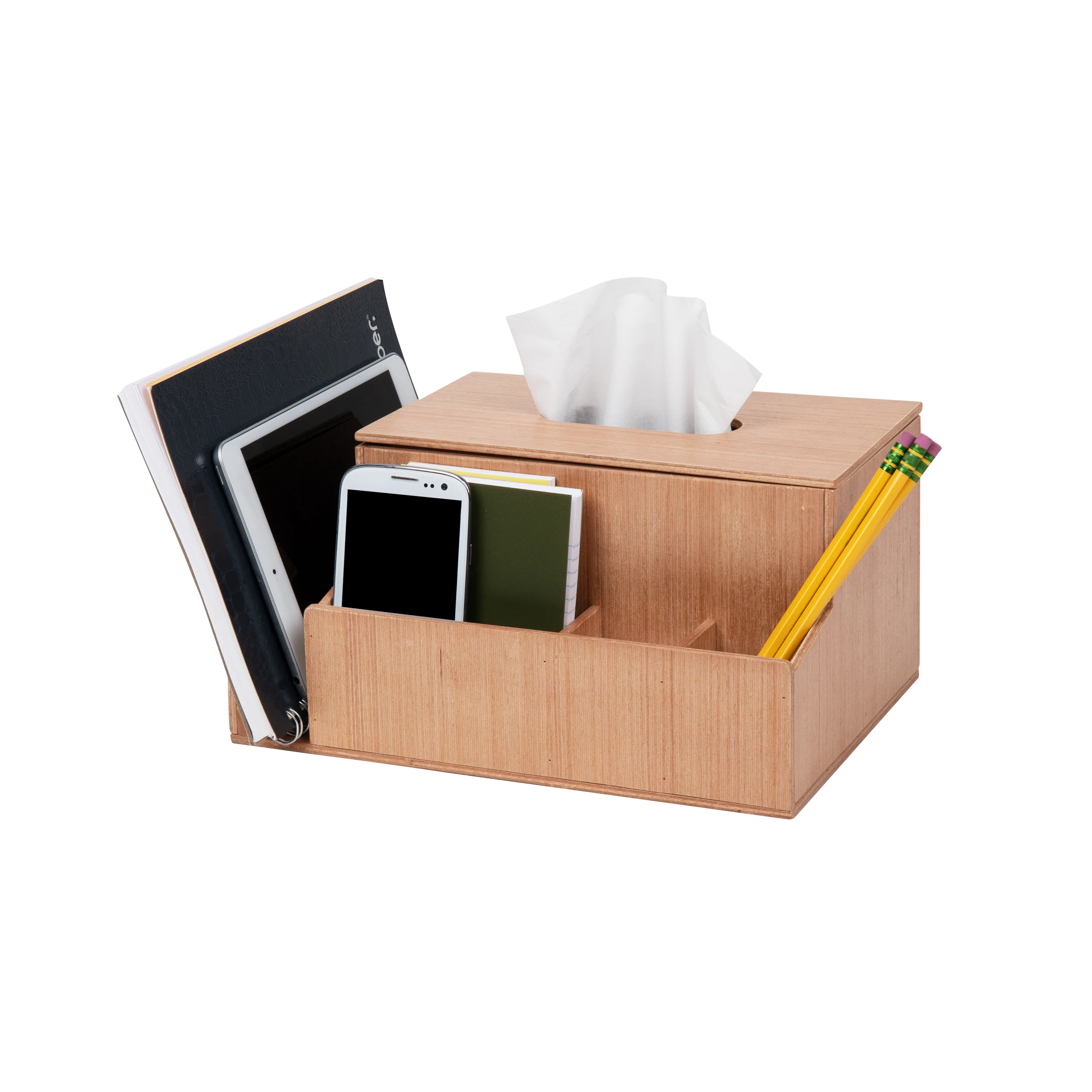 

4 Compartment Tissue Box Holder & Stand Organizer Bedroom & Desktop, Brown
