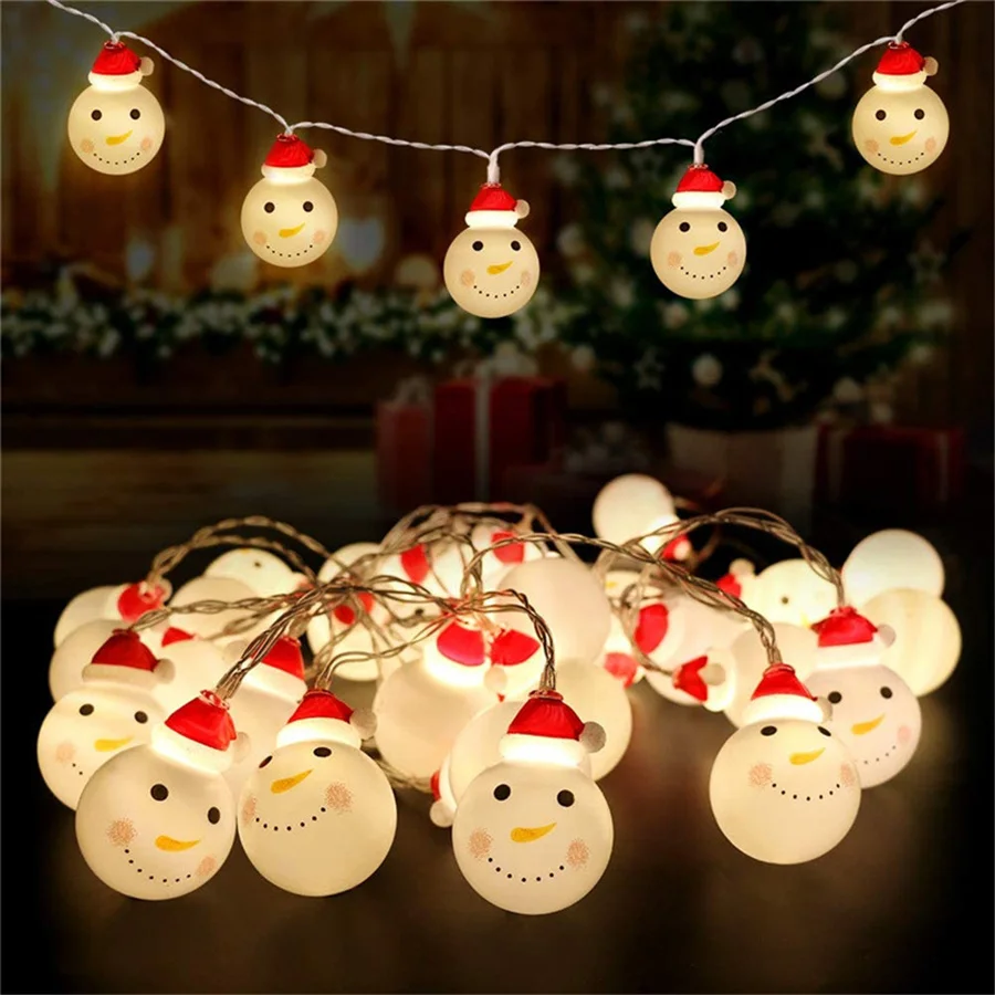 2024 New Year Christmas Decoration String Lights Battery Powered LED Santa Claus Snowman Fairy Garland Lights for Party Wedding