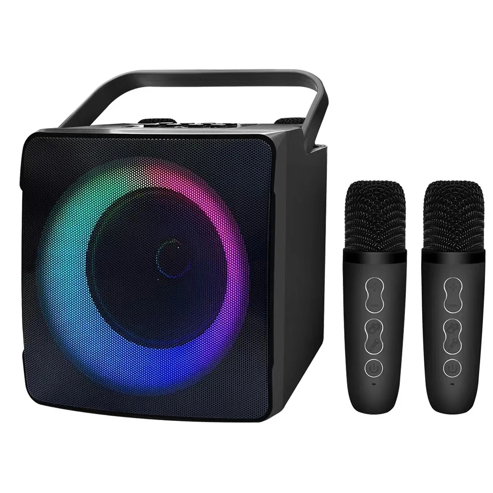 

Двойной микрофон для караоке с RGB-подсветкой, Bluetooth-совместимый динамик 10 Вт, Hi-Fi плеер с 2 беспроводными микрофонами