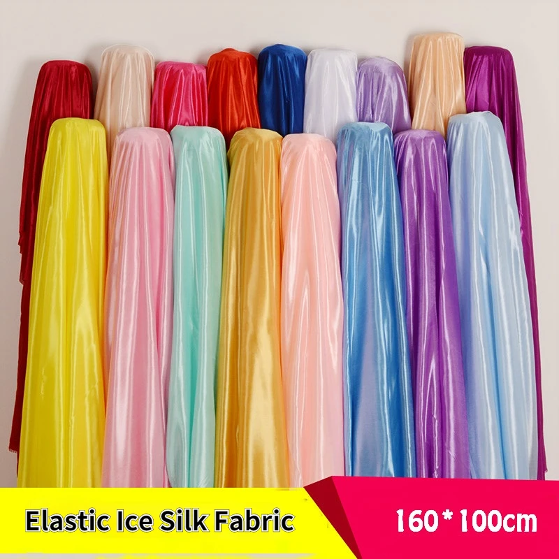 Pearlescent Ice Silk Satin Fabric Stretch Soft For Sewing Gift Box Lining Stage Curtain Wedding Background Cloth 160*100cm
