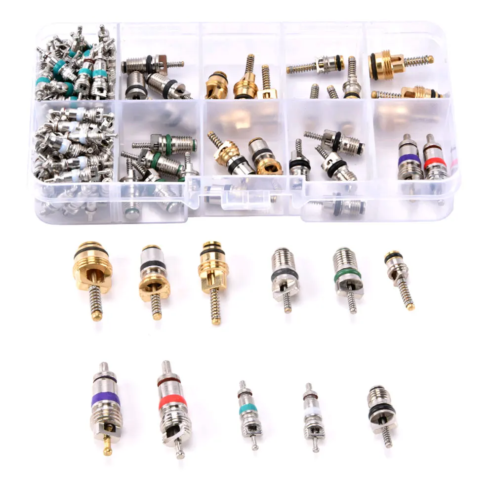 

100Pcs Automotive Air Conditioning Assortment Kit Car A/C Core Valves Air Conditioners Valve Cores Remover Tool A/C Accessories