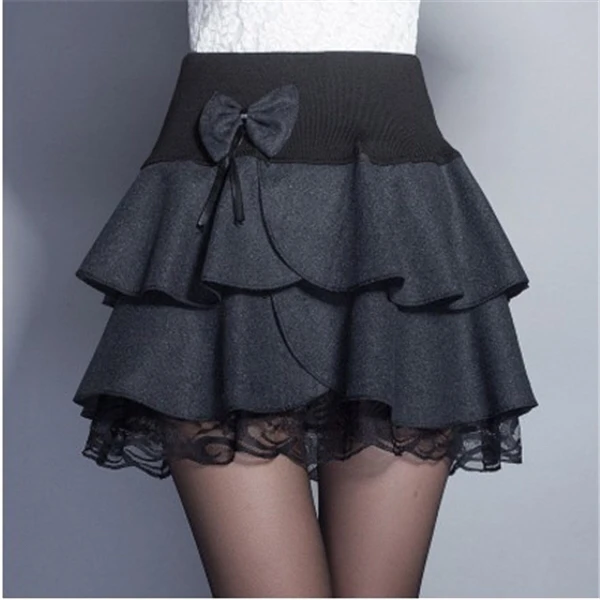 

2022 Spring and Autumn Winter Tweed Skirt Short Skirt High Waist A-line Skirt Shaggy Pleated Umbrella Lotus Leaf Lady Girl Gray