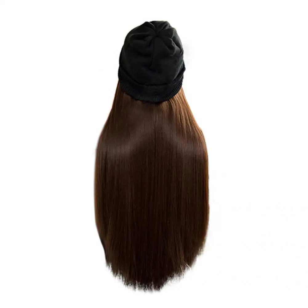 

Smooth Decorative Wig Warm Soft Knitted Autumn Winter Cap Wig with Cap Lady Hairpieces Silky for Dating