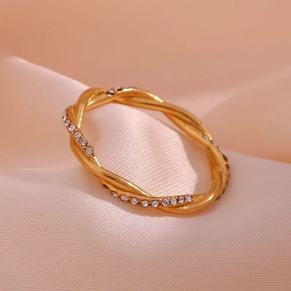 

Super Dainty Shiny Minimal Waterproof Hypoallergenic Stainless Steel Gold Plated Crystal Rings For Ladies Minimal Wedding Ring