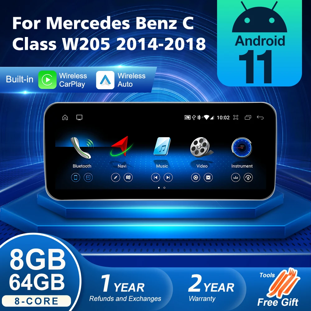 

Android 11 Wireless Auto CarPlay For Mercedes Benz C Class W205 2014-2018 Car Multimedia Navigation GPS SWC DSP 4G WiFi Netflix