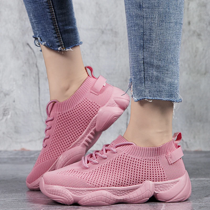 Women Sneakers Outdoor Platform Walking Shoes Knitted Casual Trendy Trekking Shoes Famale Sneakers Plus Size 35-44