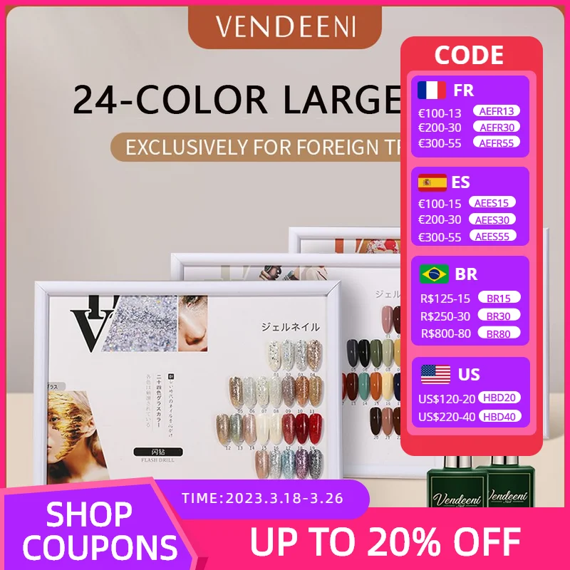

Vendeeni 24PCS Color Gel Nail Polish Set Glitter Sequins Gel Soak Off UV Cat Eye Pure Color Varnish Nail Art Gel Kits