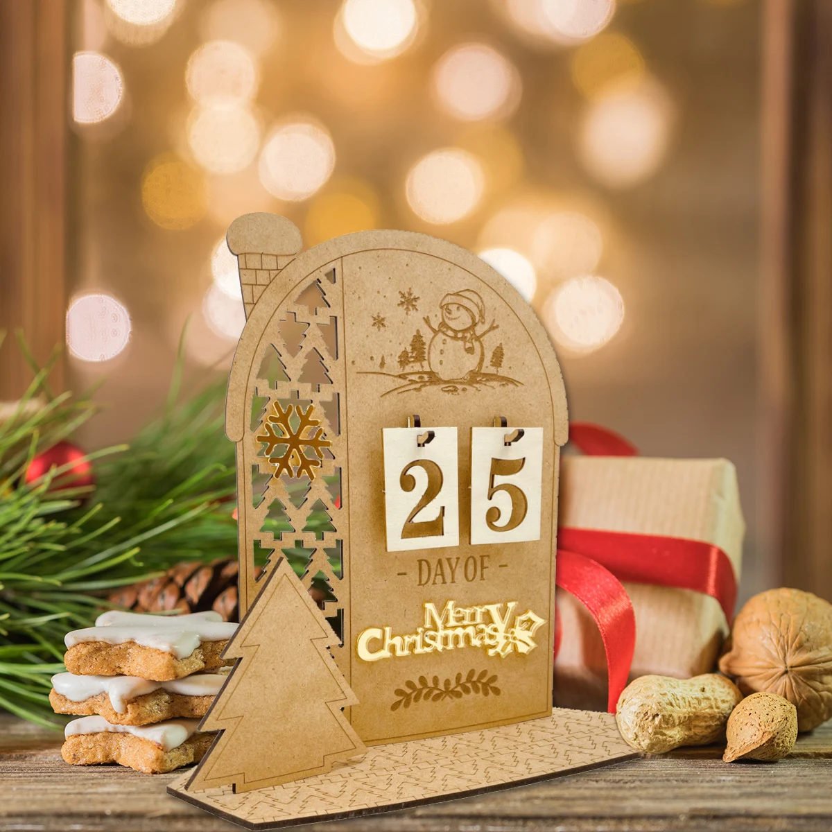 

Merry Christmas Wooden Count Down Calendar Elk Snowman Deer Calendar Ornaments Xmas Home Desktop Decoration New Year Gifts