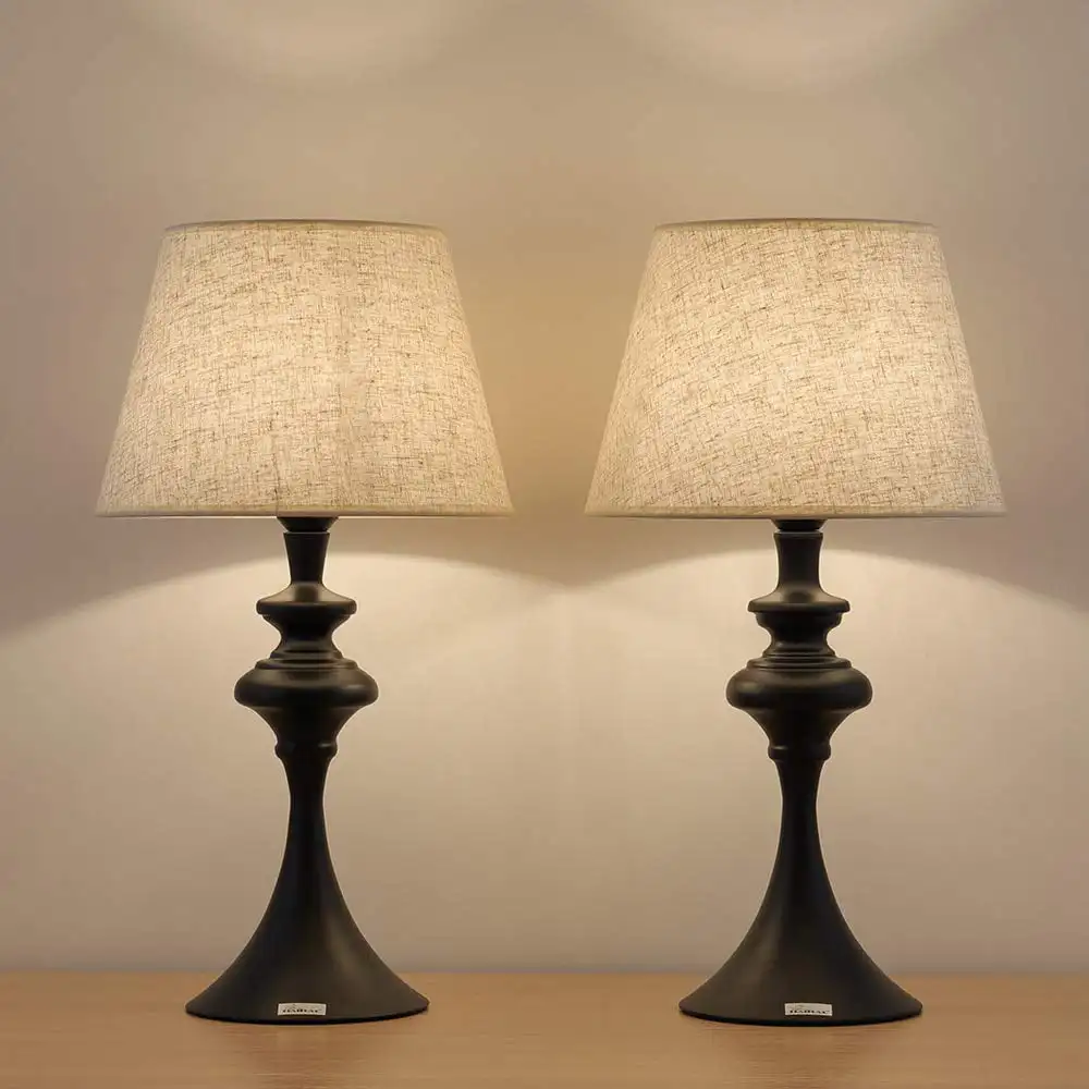 

Black Traditional Modern Bedside Table Reading Lamp Set of 2