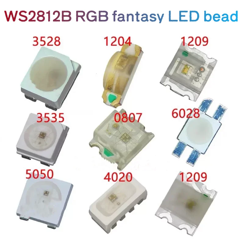 Фото 50 шт. WS2812B 5В 5050 3528 4020 1204 1209 0807 2020 Мини SMD LED чипы, адресуемые цифровые пиксельные RGB полноцветные светодиодные диоды №2