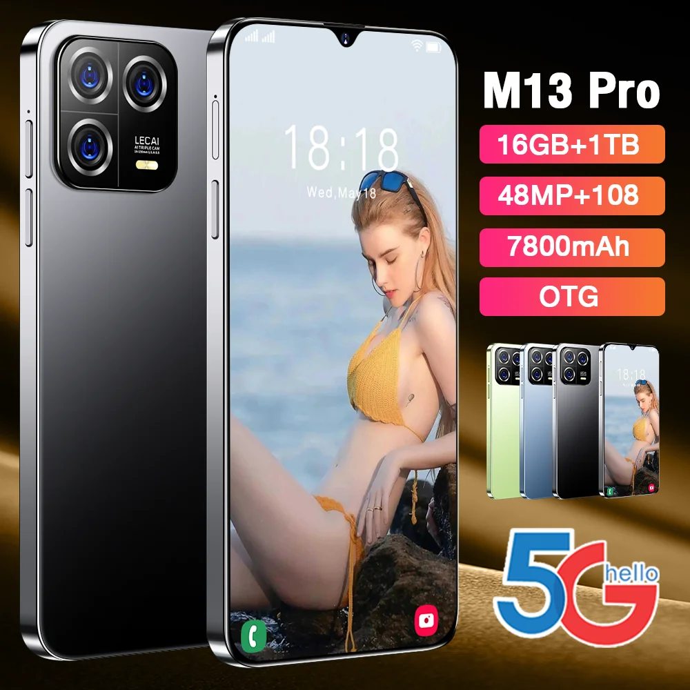 

2023 Original M13Pro 5G Unlocked Mobile Phone 7.3HD Full Screen 16+1TB SmartPhone Dual Sim 48MP+108MP 7800Mah Android 13 Brand